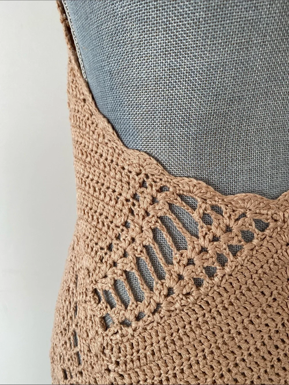 Forever 21 Beige Crochet Knit Halter Mini Dress Swim Coverup Beach Festival